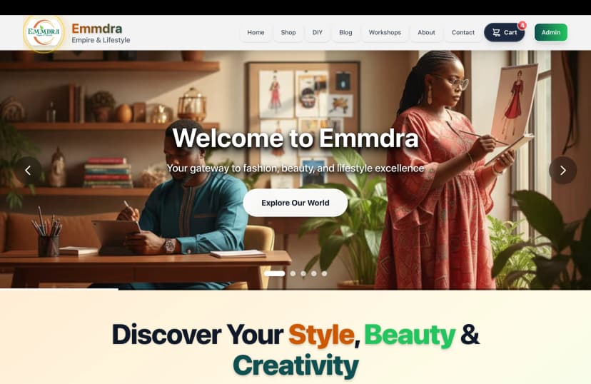 Emmdra - Nigerian lifestyle and e-commerce platform empowering users through authentic fashion and creative workshops.